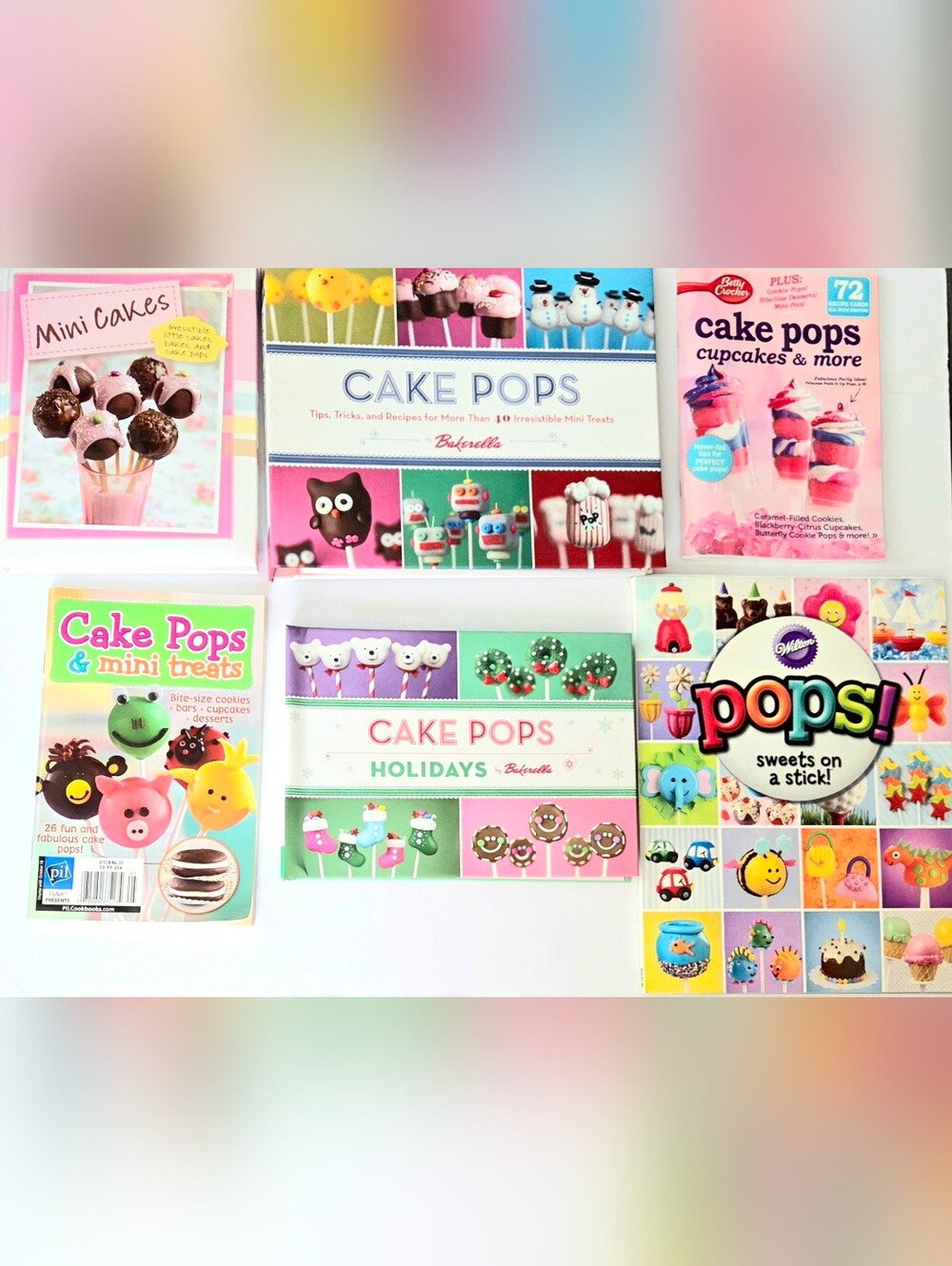 LOT OF 6 CAKE POP RECIPE COOKBOOKS, WILTON, BAKERELLA, MORE